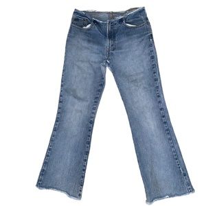Vintage Express Bleus Low Rise Frayed Waist Wide Leg Denim Light Wash Jeans
